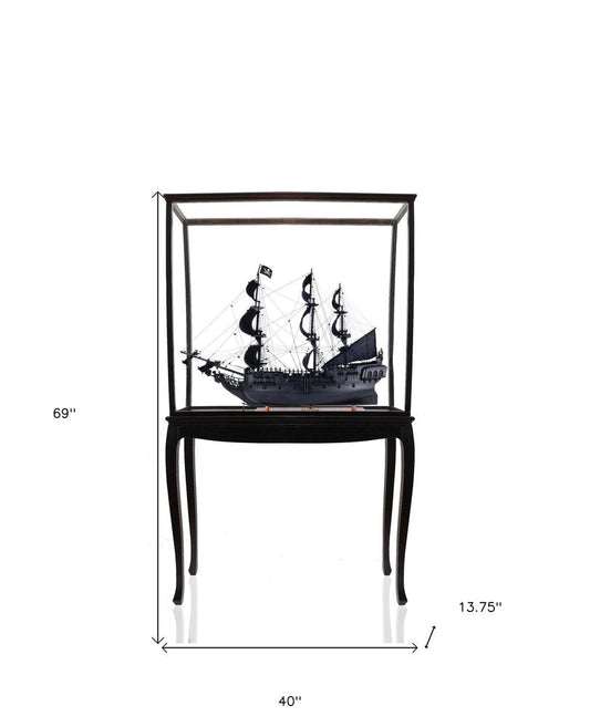 69" Black Solid Wood Hand Painted Black Pearl Pirate Floor Display Model Boat HomeRoots