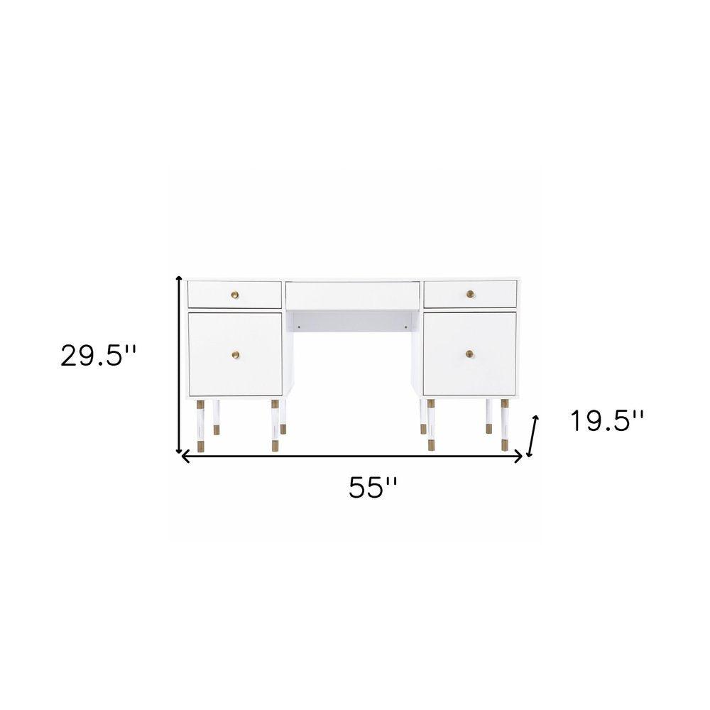 55" White Writing Desk With Four Drawers HomeRoots