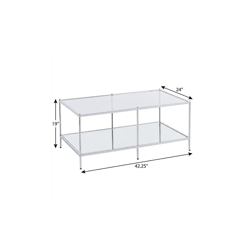 42" Chrome Glass And Metal Rectangular Mirrored Coffee Table HomeRoots
