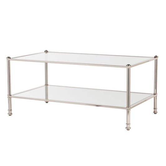 43" Silver Mirrored And Metal Rectangular Mirrored Coffee Table HomeRoots