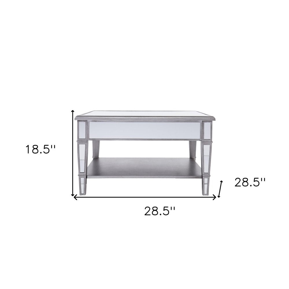 29" Silver Mirrored Square Coffee Table With Shelf HomeRoots