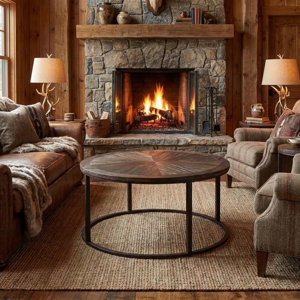 36" Natural And Brown Reclaimed Wood And Metal Round Coffee Table HomeRoots