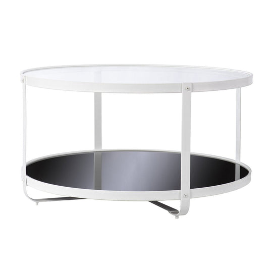 32" White Glass And Metal Two Tier Round Coffee Table HomeRoots