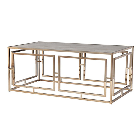44" Champagne Glass And Metal Rectangular Coffee Table HomeRoots