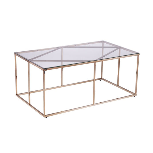 42" Clear and Champagne Glass and Metal Coffee Table HomeRoots