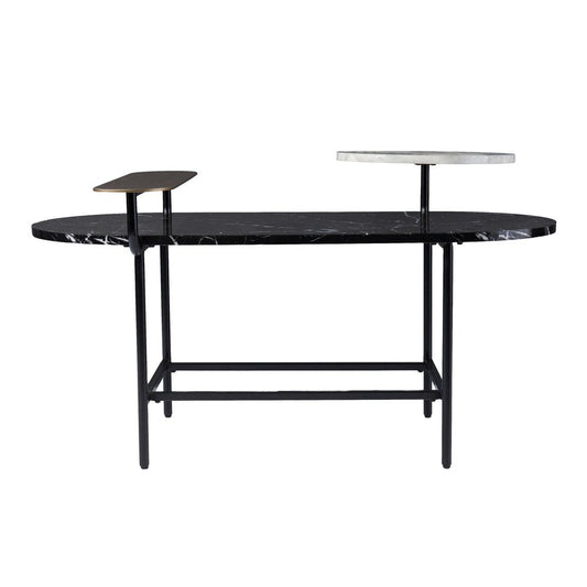 42" Black Faux Marble And Metal With Iron Coffee Table HomeRoots