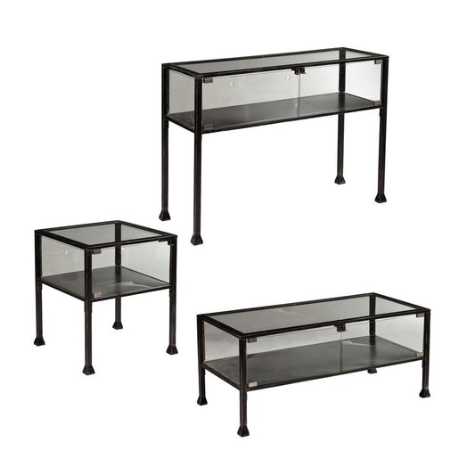 43" Black Glass And Metal Rectangular Coffee Table
