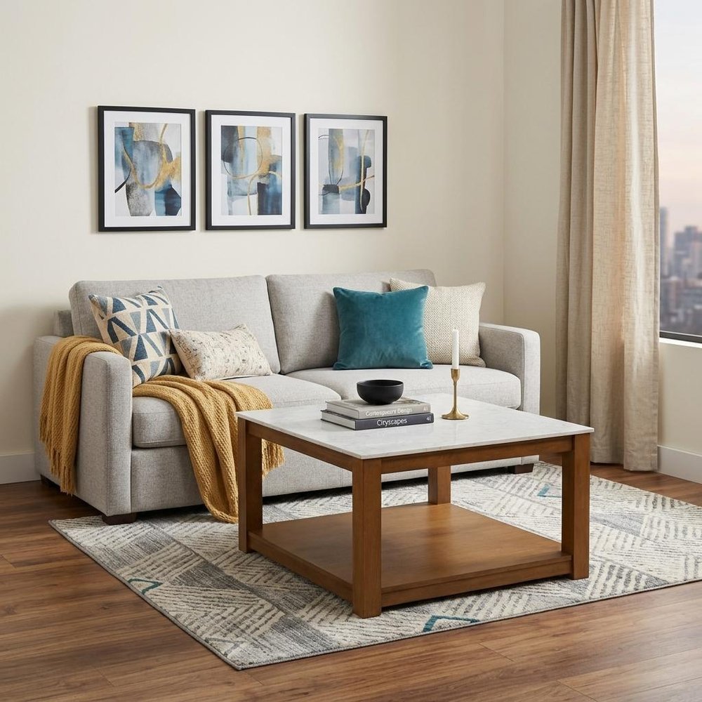 30" Natural And Natural Brown Solid Manufactured Wood Square Coffee Table HomeRoots