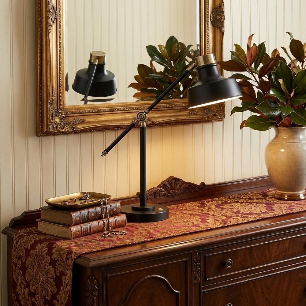 Matte Black and Antiqued Brass LED Adjustable Desk Lamp HomeRoots