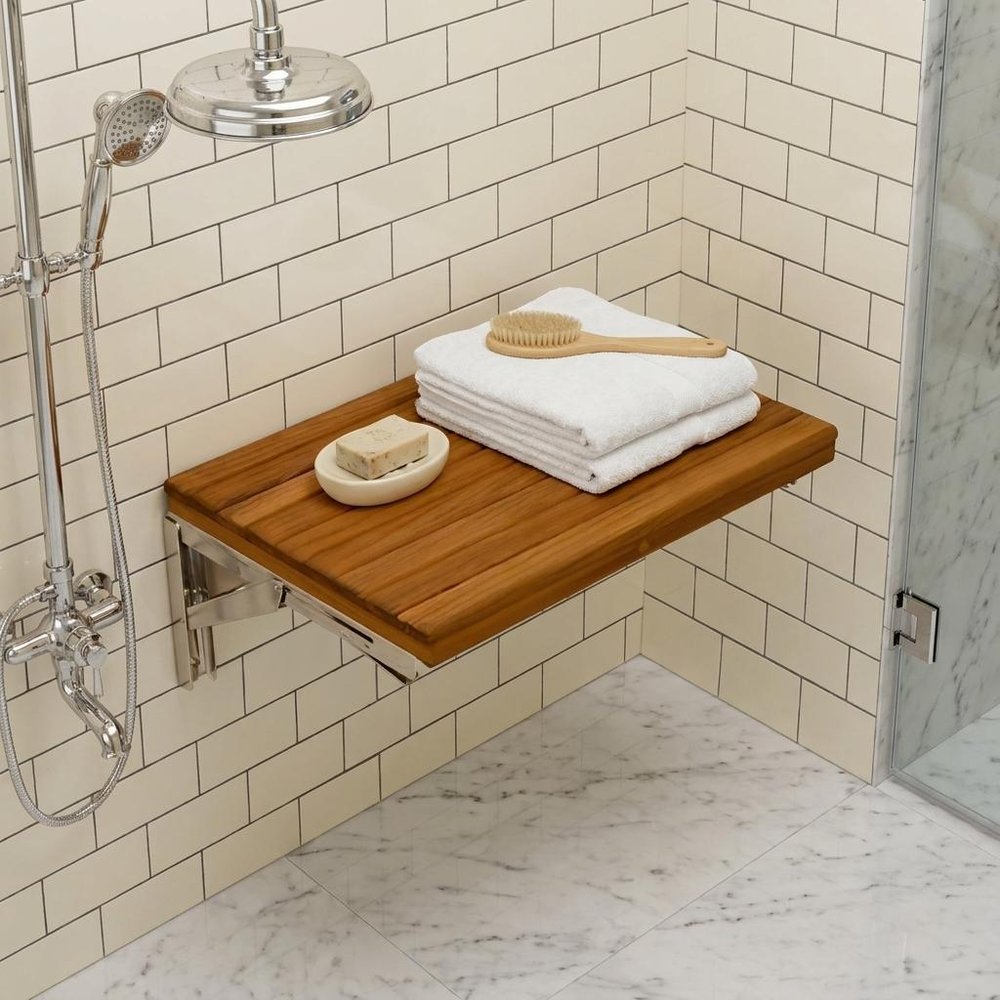 17" Premium Wall Mount Teak Shower Bench HomeRoots