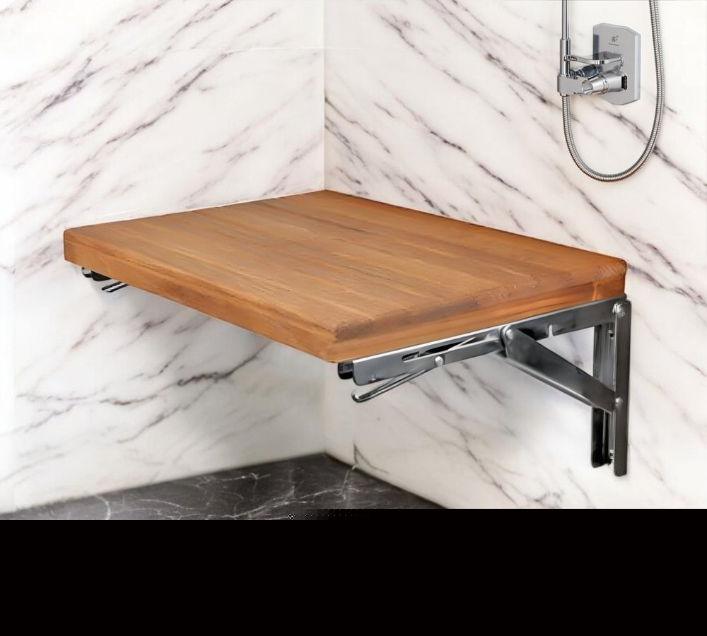 30" Brown Premium Wall Mount Teak Shower Bench HomeRoots