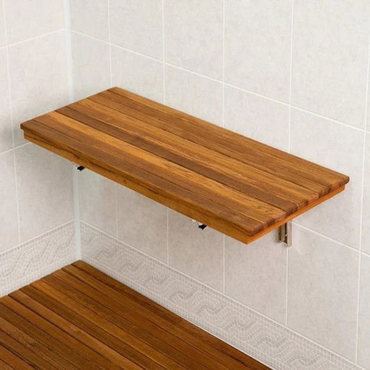 30" Brown Premium Wall Mount Teak Shower Bench HomeRoots
