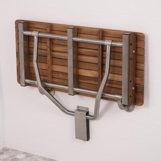 28" Brown Premium Wall Mount Teak Shower Bench HomeRoots