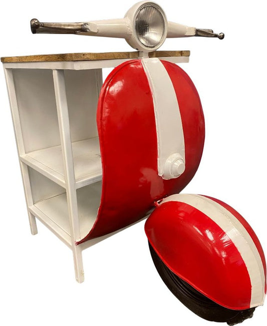 26" Red and Off White Novelty Scooter Open Cabinet With Two Shelves HomeRoots