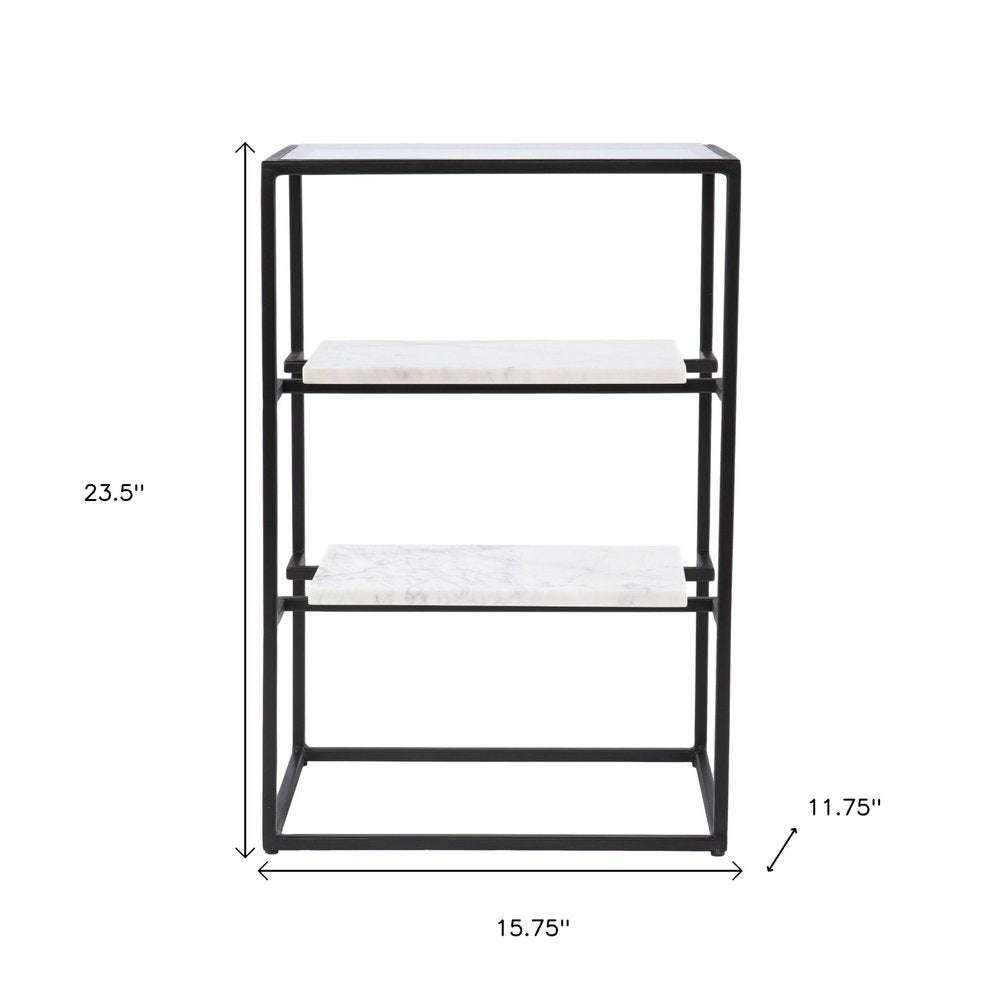 24" Black Glass and Marble Rectangular End Table With Two Shelves HomeRoots