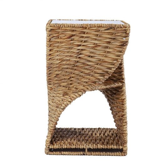 23" Brown And Natural Rattan Swirl Glass Top Square End Table HomeRoots