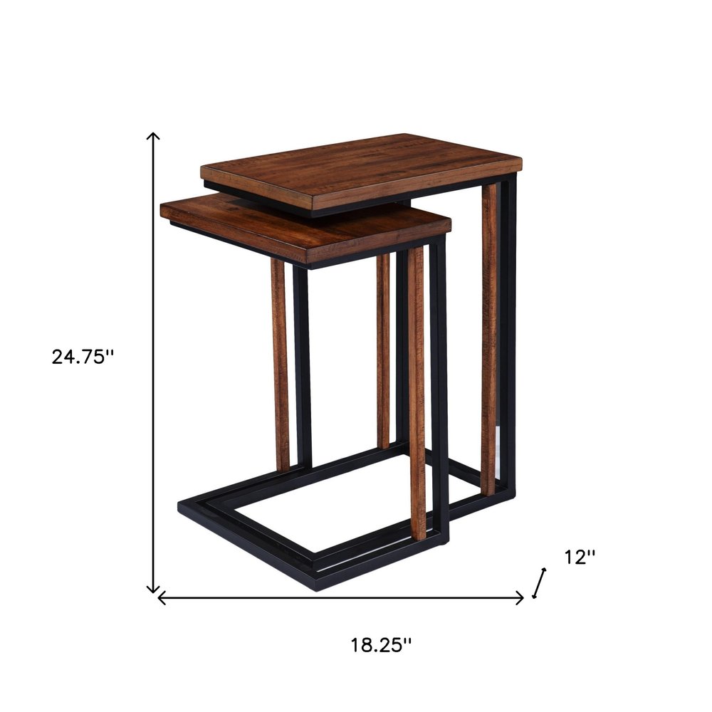 Set Of Two 25" Brown Solid Wood Rectangular Nested End Tables HomeRoots