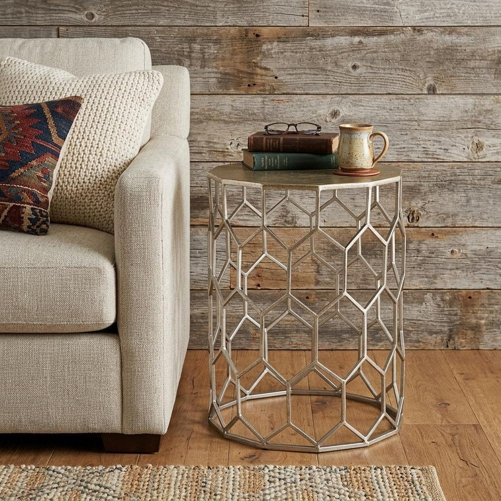 18" Antiqued Gold Honeycomb Hexagonal End Table HomeRoots