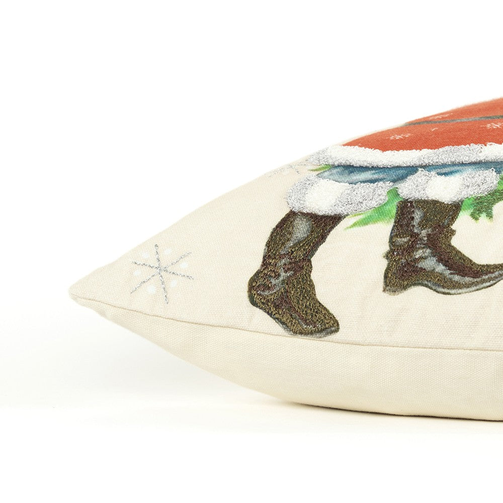 Ivory Vintage Santa and Penguin Christmas Throw Pillow FurniFindUSA