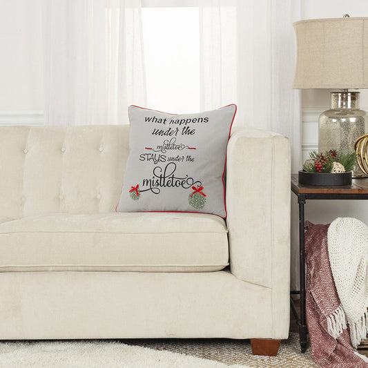 Gray What Happens Under the Mistletoe Throw Pillow FurniFindUSA