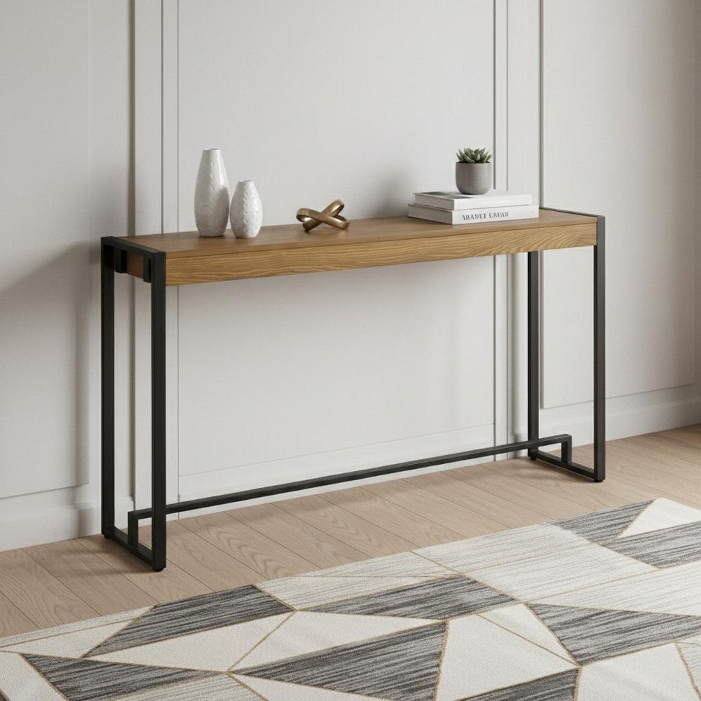 54" Gray Brown and Black Distressed Sled Console Table HomeRoots