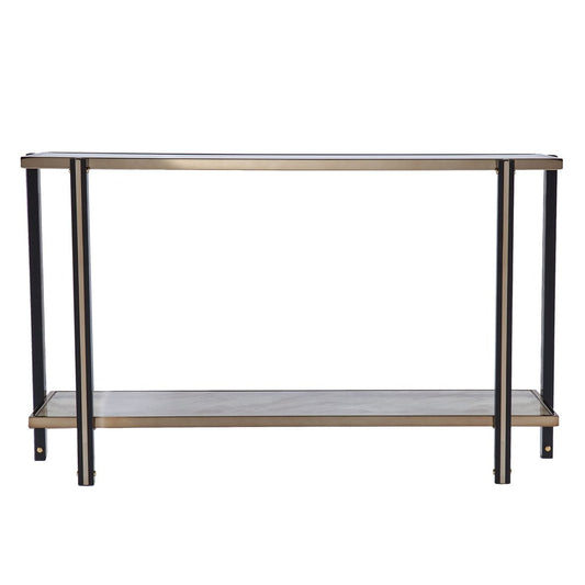 50" Smoky Black and Champagne Mirrored Glass Console Table With Shelf HomeRoots