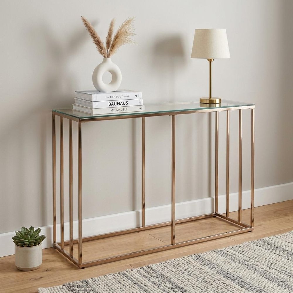 42" Clear and Gold Glass and Metal Frame Console Table HomeRoots