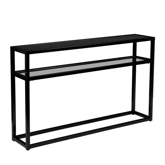 50" Black Glass Frame Console Table With Shelves HomeRoots