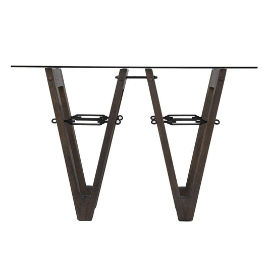 46" Clear Gray and Brown Glass and Solid Wood Abstract Console Table HomeRoots