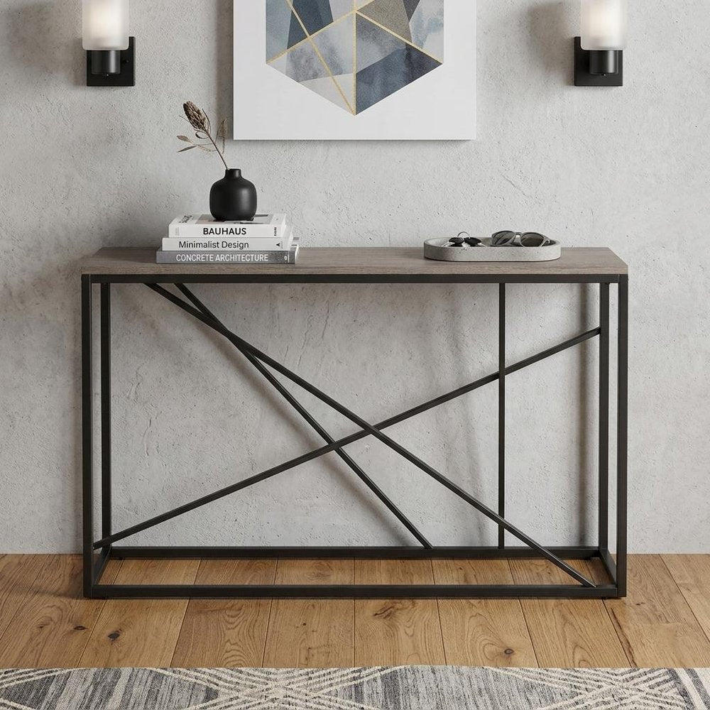 52" Taupe and Gray Faux Stone Frame Console Table HomeRoots