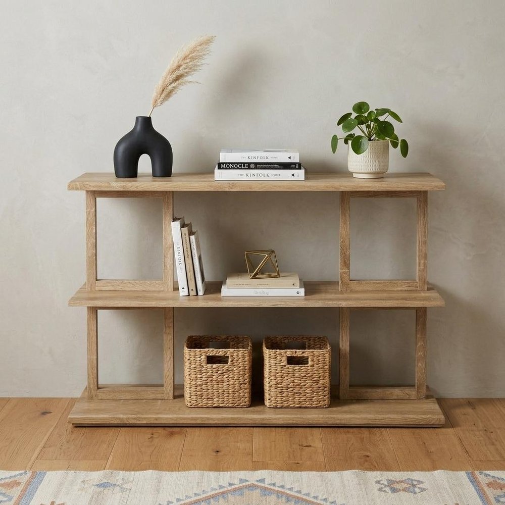 42" Natural Wood Floor Shelf Console Table With Two Shelves HomeRoots