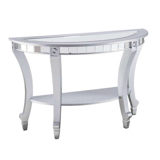 46" Silver Mirrored Glass Half Circle Console Table With Storage HomeRoots