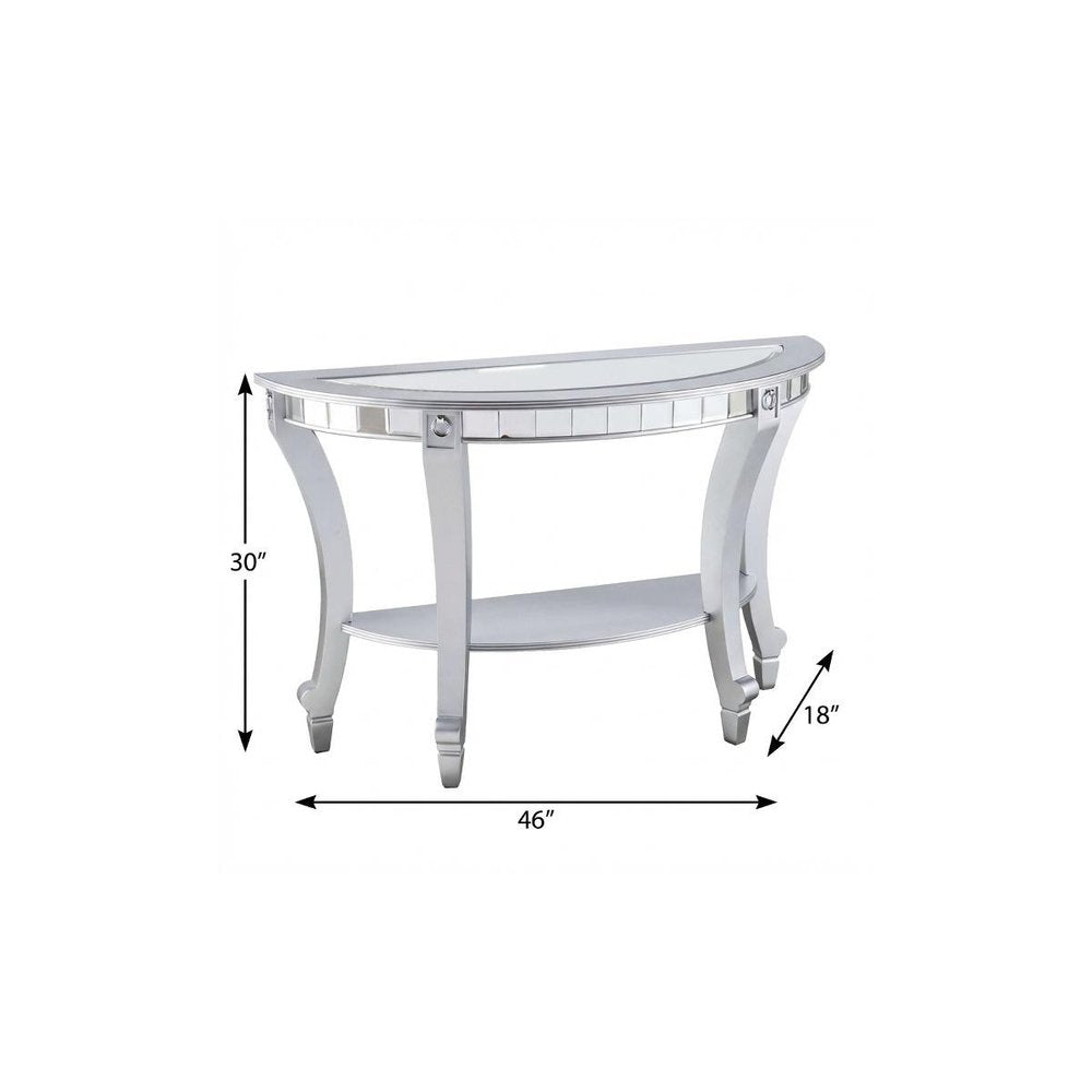 46" Silver Mirrored Glass Half Circle Console Table With Storage HomeRoots