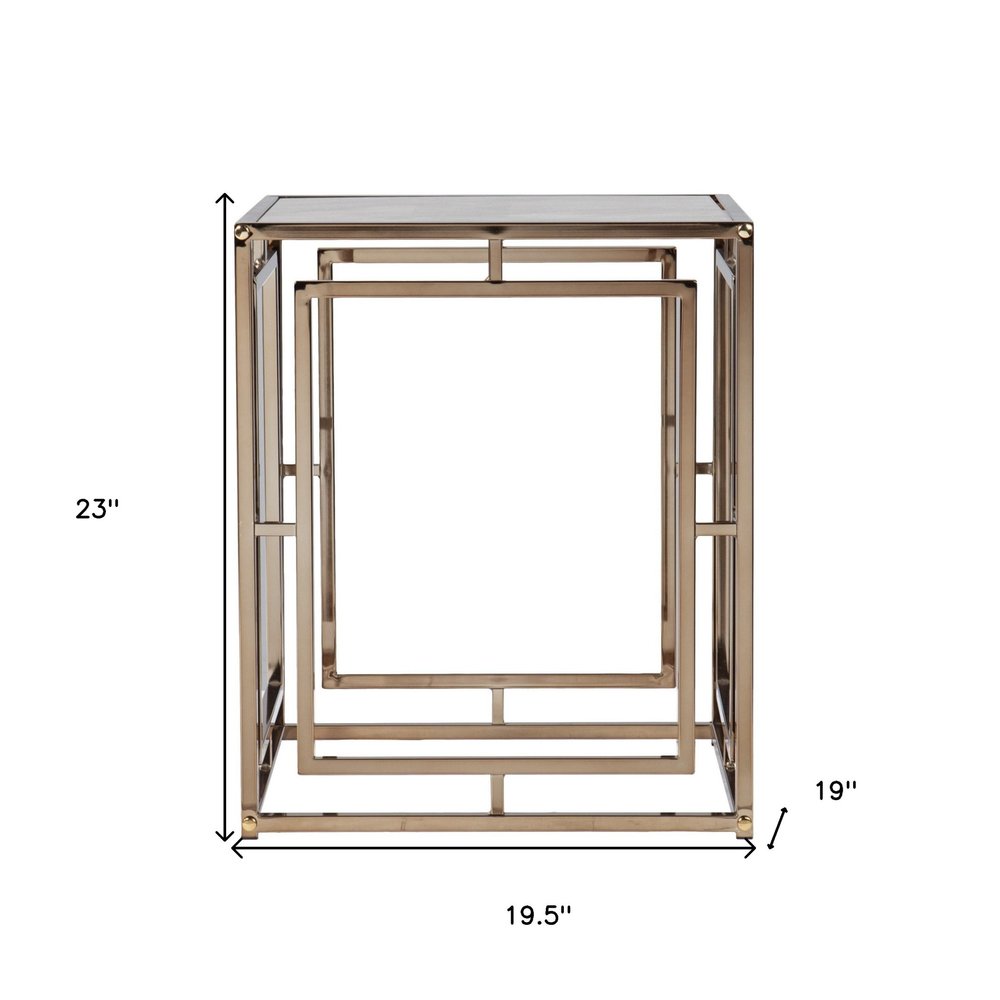 23" Champagne Glass And Iron Square End Table HomeRoots