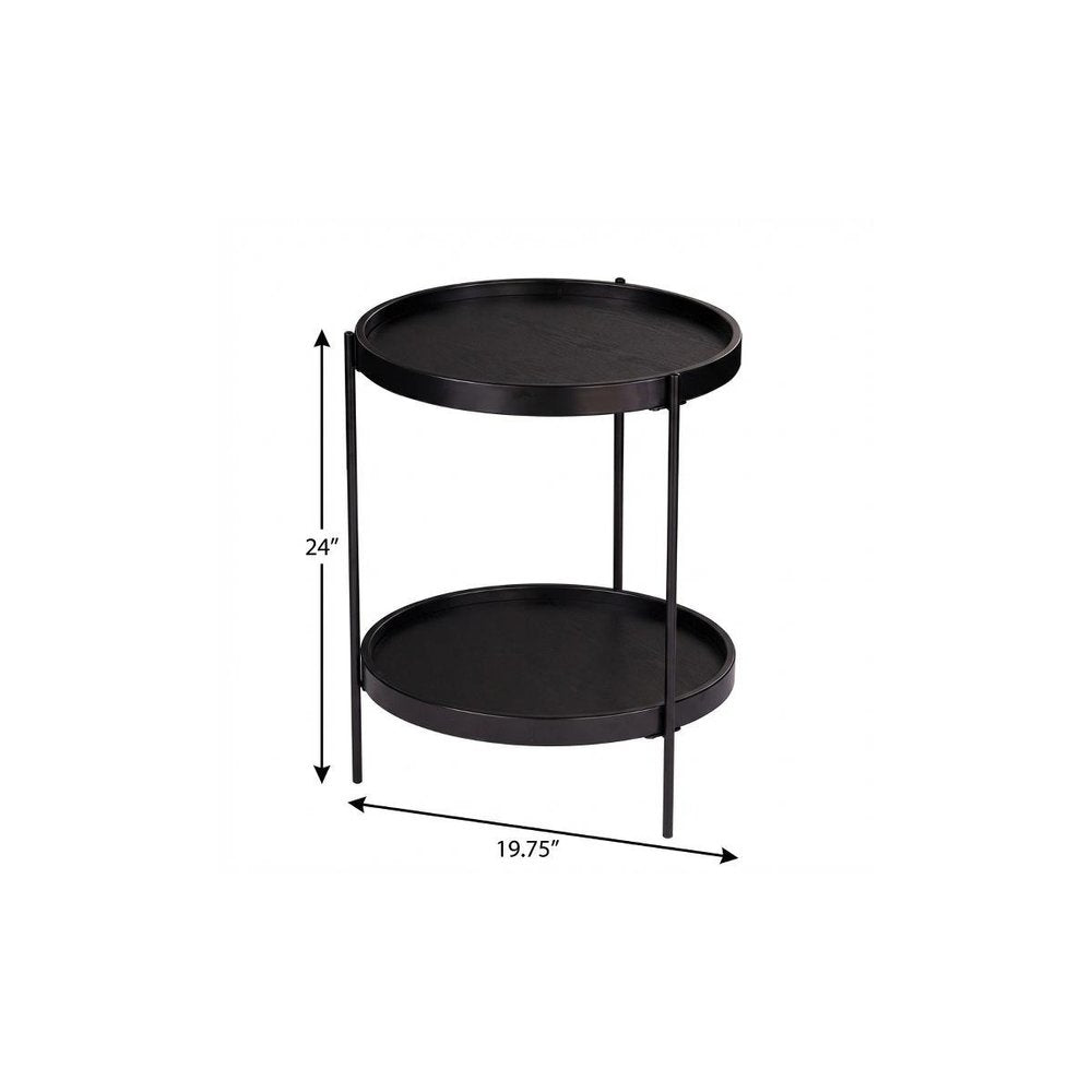 24" Black Manufactured Wood And Iron Round End Table With Shelf HomeRoots
