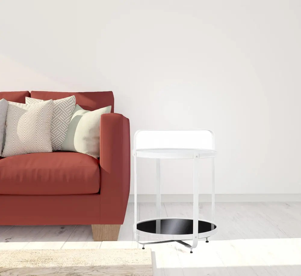 27" White Glass And Iron Round End Table With Shelf HomeRoots