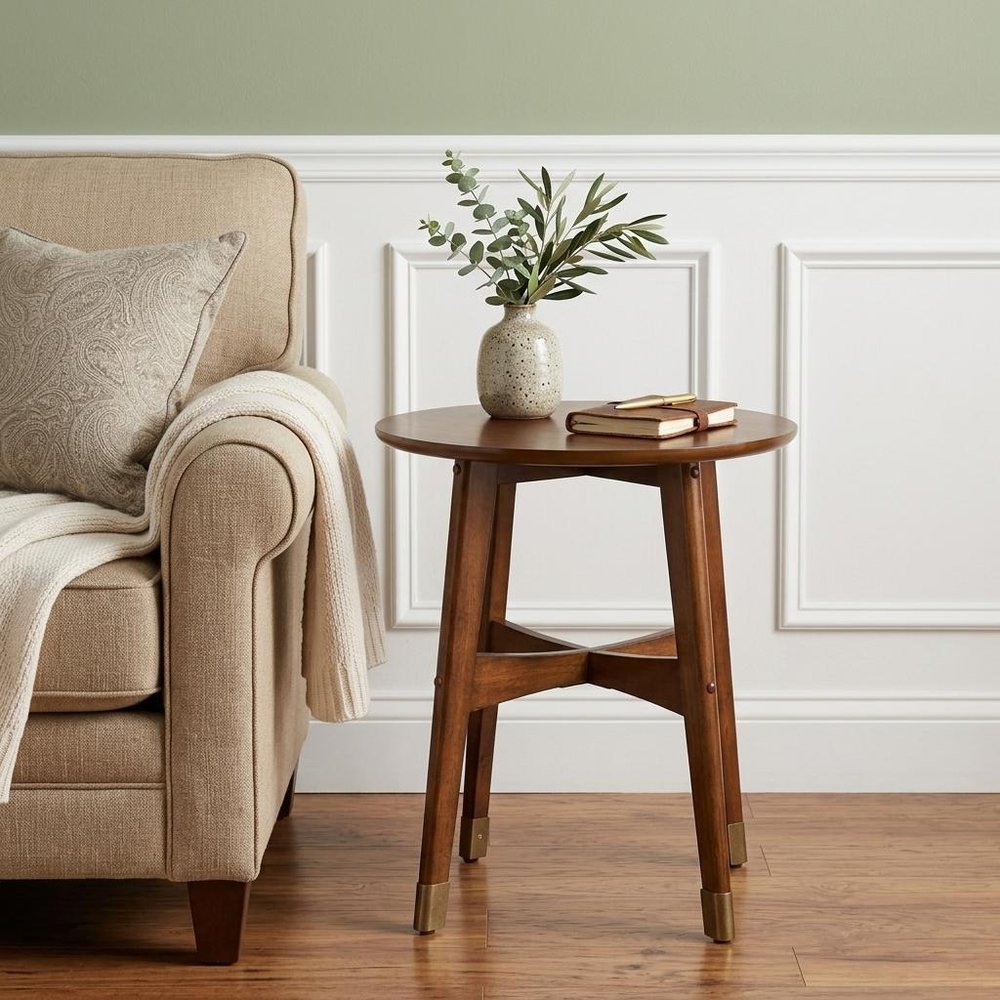 23" Brown Solid Wood And Iron End Table
