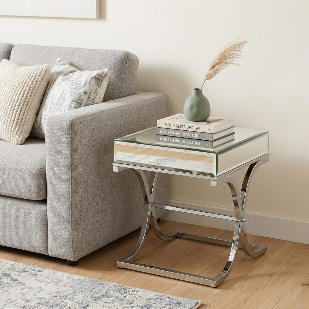 22" Silver And Clear Mirrored Glass Square End Table HomeRoots
