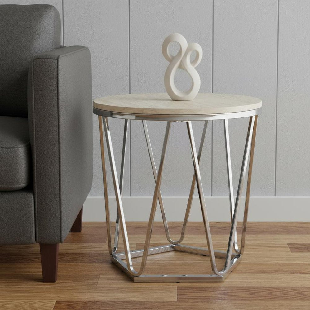 23" Silver Manufactured Wood And Iron Round End Table HomeRoots