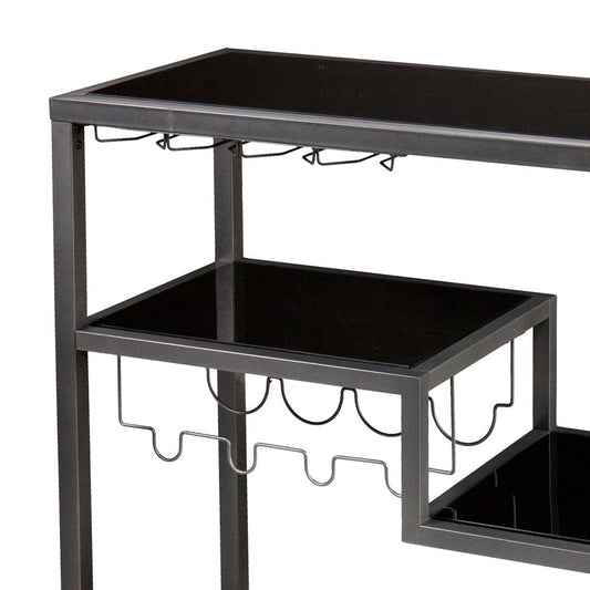 Black and Gray Glass Rolling Bar Cart With Wine Storage HomeRoots
