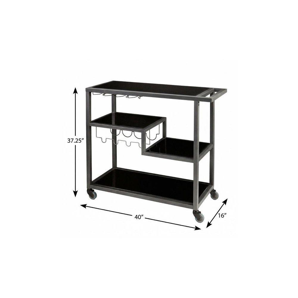 Black and Gray Glass Rolling Bar Cart With Wine Storage HomeRoots