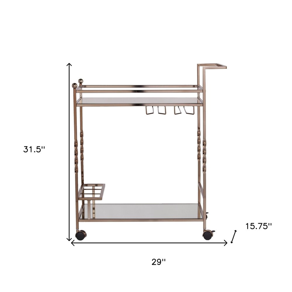 Champagne Metal And Mirrored Glass Rolling Bar Cart With Wine Storage HomeRoots