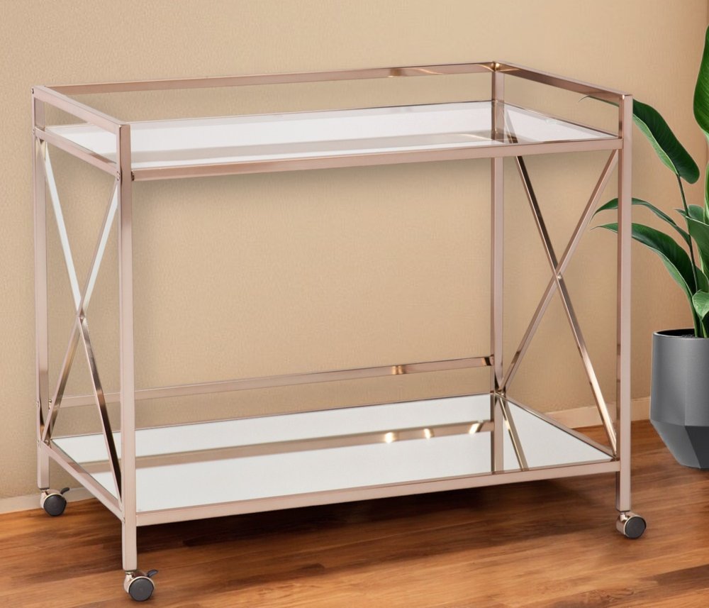 Gold Metal And Glass Rolling Bar Cart HomeRoots