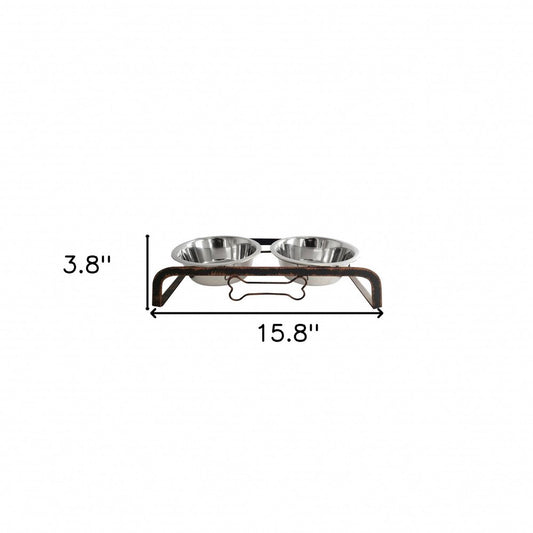 Rustic Elevated 16oz Two Bowl Dog Feeding Station HomeRoots