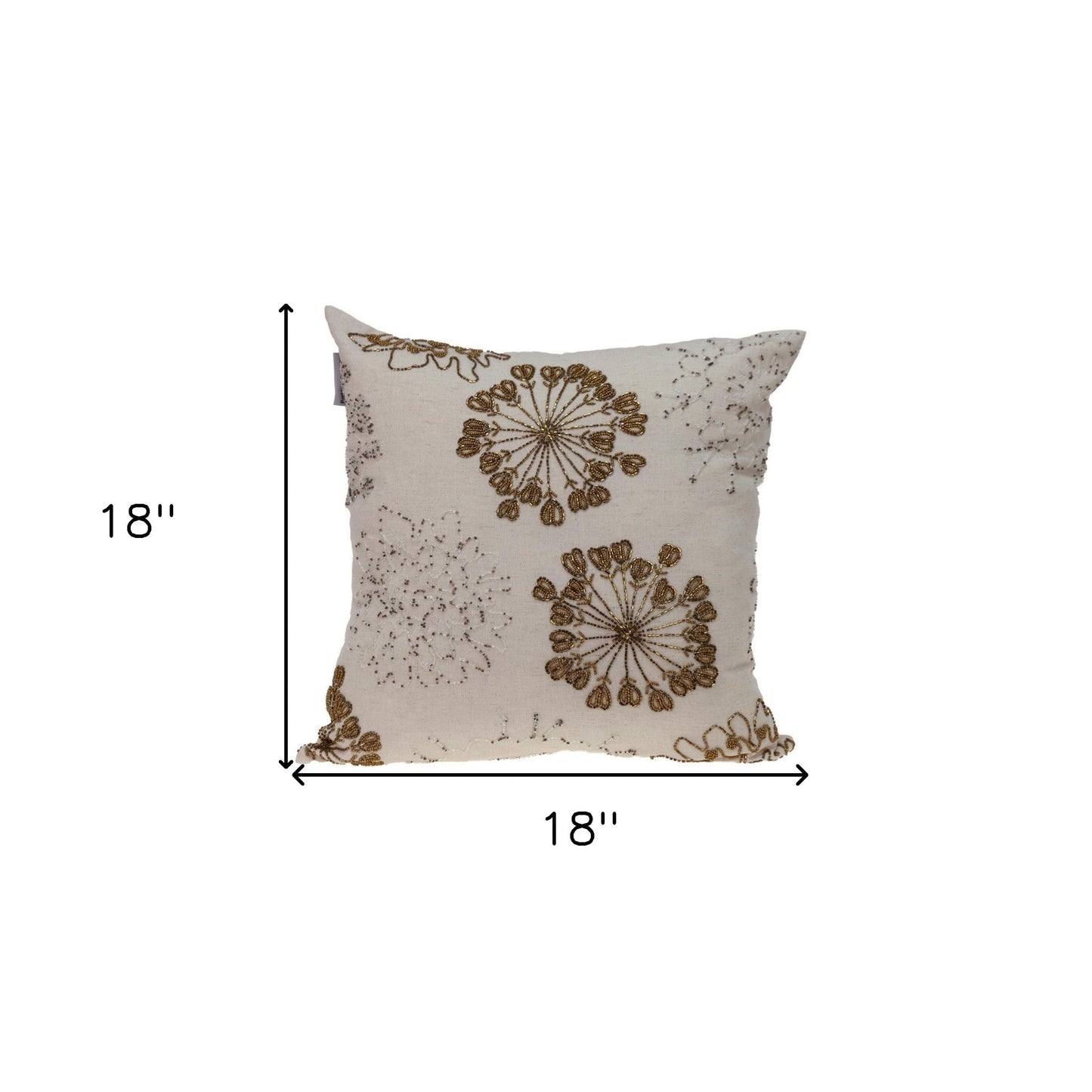 Natural and Golden Metallic Beaded Decorative Throw Pillow FurniFindUSA