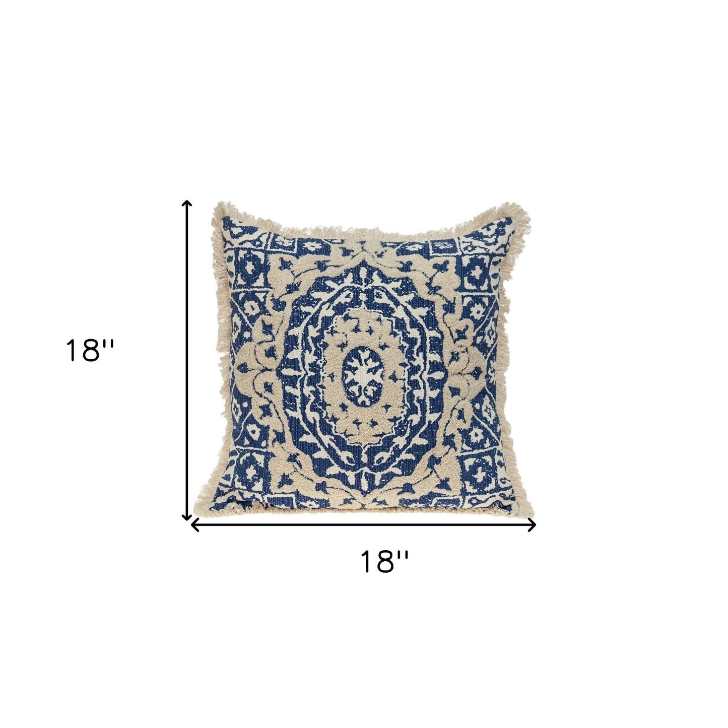 Boho Garland Beige and Navy Blue Decorative Accent Pillow FurniFindUSA