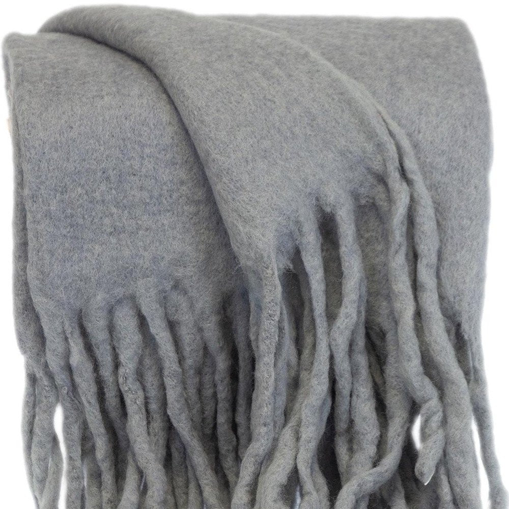 Gray Knitted Acrylic Solid Color Reversable Throw HomeRoots