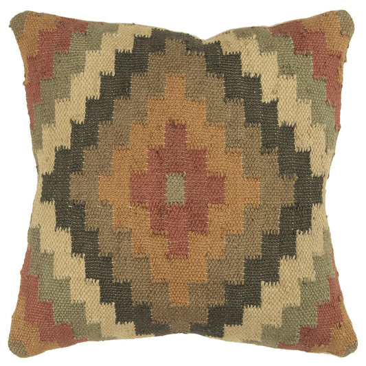 18" Brown and Green Geometric Jute Wool Blend Throw Pillow FurniFindUSA