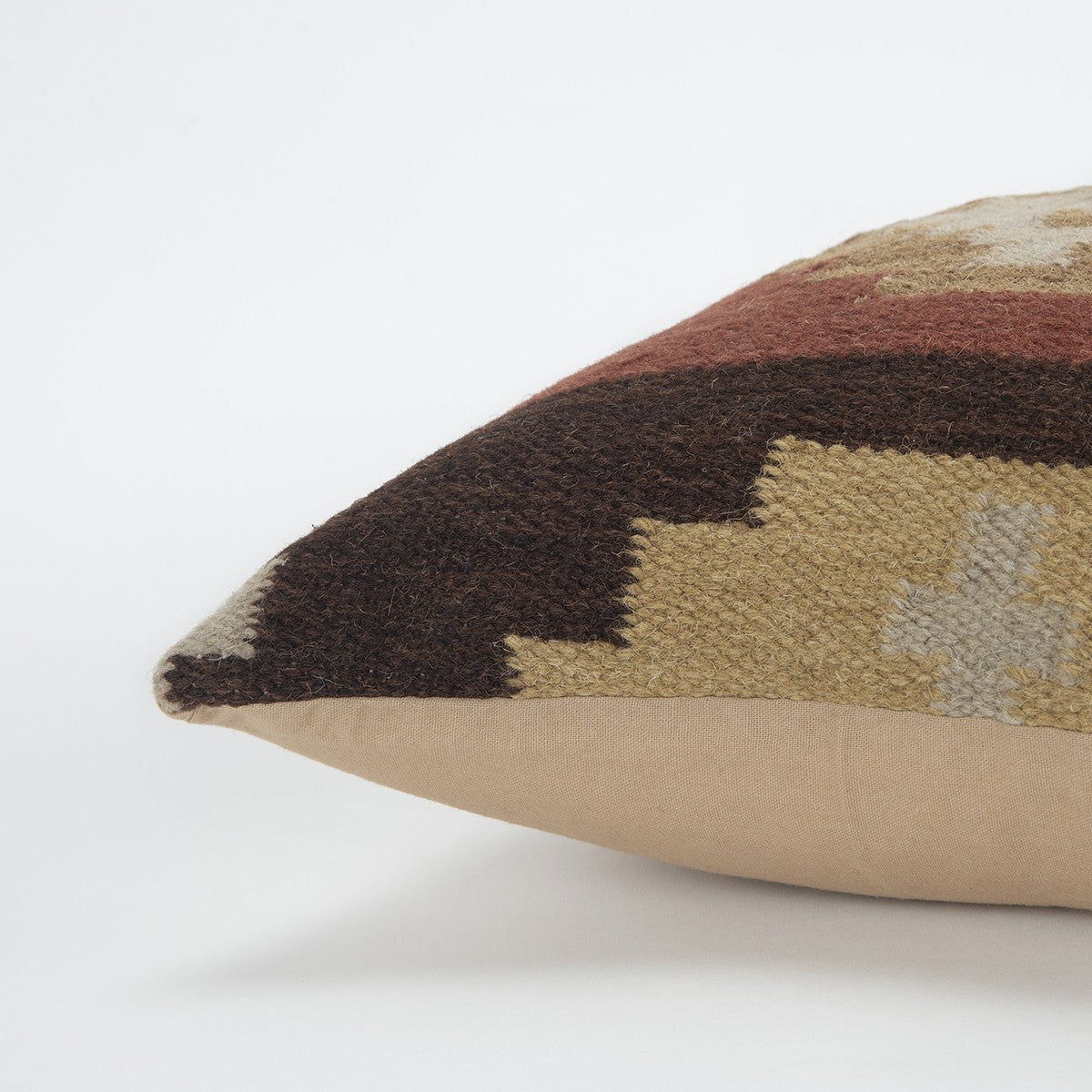 18" Brown and Beige Geometric Jute Wool Blend Throw Pillow FurniFindUSA