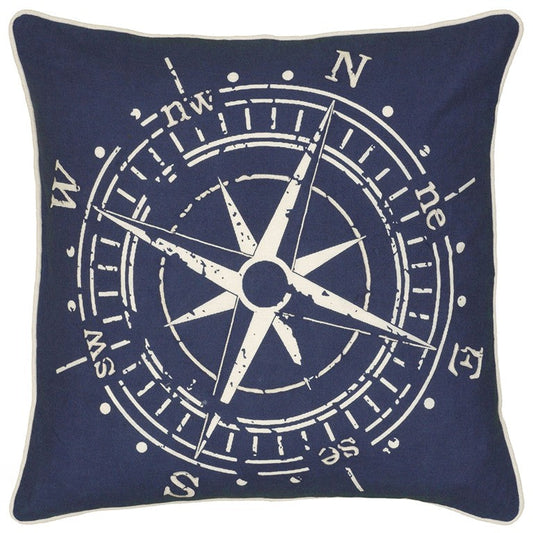 18" Navy and White Nautical Compass Throw Pillow FurniFindUSA
